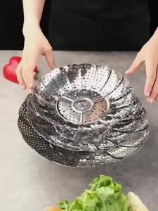 Xửng hấp inox có chân dùng hấp cách thủy để ráo nước trái cây 3 kích cỡĐiều Chỉnh Độ Mở Phù Hợp Mọi Loại Nồi Hấp-BAUHO