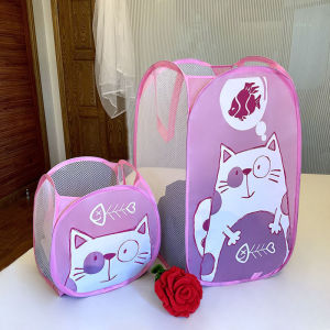 Foldable Laundry Basket Cute Cartoon Baby Toy Basket Storage Bag Dirty Clothes Basket Home Use Clothing Organizer Storage Caddy