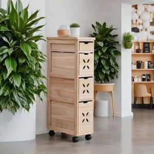 HENGDEMU | Moveable Solid Wood Drawer Chest Storage