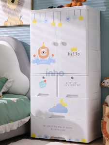 INHO L65cm Cute Cartoon Kids Wardrobe Clothes Cabinet With Lock Childrens Wardrobe With Hanging
