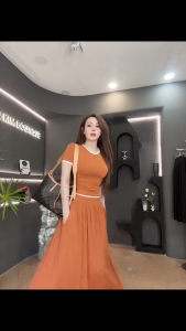 (Đồ Cao Cấp) Đồ Bộ Áo Phối Viền Chân Váy Xòe Vải Tăm Nhí Loại Free Size (Big size Sét Áo Quần)