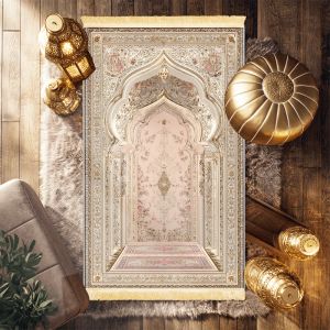Thảm Cầu Nguyện VIKAMA Muslin Thảm Thờ Cúng Có Hoa Văn Cung Điện Hồi Giáo Thảm Thờ Cúng Nhẹ Có Hoa Văn Hình Học Bằng Polyester Cho Các Nghi Lễ Tôn Giáo Tại Nhà