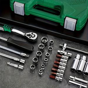 72 Teeth / 53 pcs Drive Socket Set SAE and Metric Hex Bit Socket Set Ratchet Wrench Set with Mechanic Tool Kits for Auto Repai