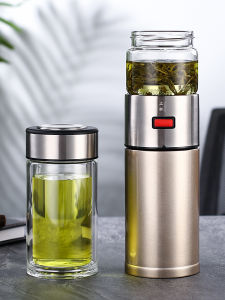 High-End Glass Thermal Cup with Tea Infusion Separator Double-Layer Insulation One-Touch Operation Large Capacity Single-Handed Water Cup