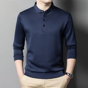 ROMON | Lormen Mens Long Sleeve T-shirt Casual Stand Collar Solid Color Polo Shirt Autumn Spring New Style Underwear Top Fashion Urban