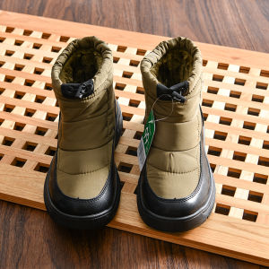 Mens Winter Thickened down Cotton Fleece Lined Snow Boots Outdoor Warmth Waterproof Booties round Toe Short Rubber Sole