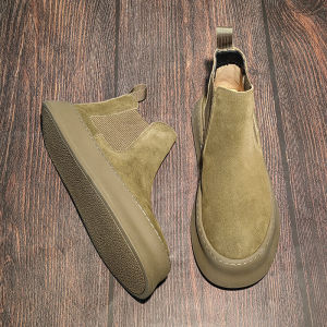 Giày Chelsea Boot Nam Martin High Áo Thoải Mái Da Giày Thời Trang Đáy Dày Lông Cừu Giày Boot Cổ Ngắn Phong Cách Anh Đế Cao Su Mũi Tròn