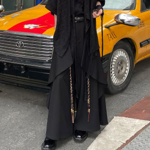 New Chinese Style Retro Patchwork Mens Casual Loose Leggings Trousers Straight Wide Leg Draping Long Pants Skirt
