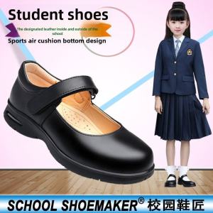 Princess Style Soft Bottom Leather Shoes for Girls Black All Season Single Shoes Childrens Footwear School Shoe Makers