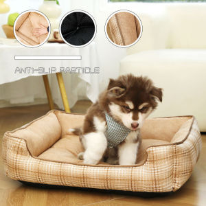 Square Lattice Dog Bed Detachable Washable Pet Bed Cat Nest Double-sided Usable Cotton Pad Sleeping Bag Suitable For Winter