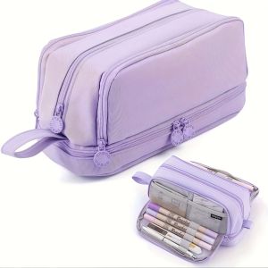 Large-capacity pencil case simple solid color stationery box double-layer multifunctional pencil case student school supplies