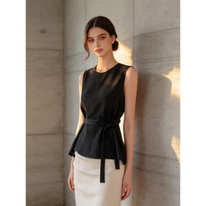 PIAOYA | Commuter Style Black Slimming Sleeveless Shirt