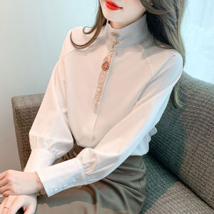 Chinese Style Shirt Women Cheongsam 2024 Button Up Embroidery Fashion Stand Collar Top New Design Temperament Lady Lantern Sleeved Blouse