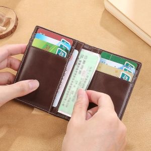 Ultra-Thin Mens Retro Mini Premium Card Holder Driver License Wallet Compact Slim Leather Billfold Money Clip