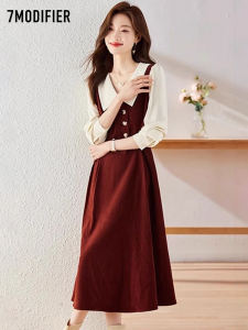 Lachapelle French Style Formal Occasion Shirt Dress Womens Fake Two-Piece Long Sleeve A-Line Skirt Polyester Fiber Winter