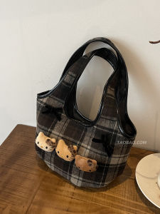 กระเป๋าสะพายไหล่ผ้าขนสัตว์ลายสก็อตสำหรับผู้หญิง ฤดูใบไม้ร่วง/ฤดูหนาว กระเป๋าสะพายข้างแบบอเนกประสงค์ กระเป๋าถือลายสก็อต กระเป๋าถือขนาดเล็ก