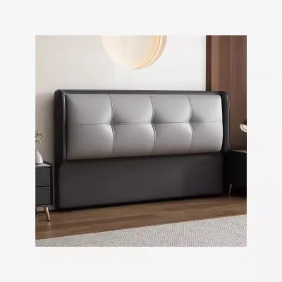 Modern Minimalist Luxury Leather Headboard Soft Padded Solid Wood One-Piece Floor Standing Bed Frame Dual Person Use