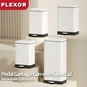 Plexor Tall Pedal Step Rubbish Bin with Silent Lid 20L/30L Stainless Steel Kitchen Trash Can with Cover Large Capacity Foot Pedal Garbage Bin with inner Barrels Home Dust Bin or Decor in Bathroom Restroom Kitchen or Bedroom