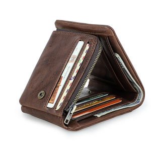 Hiram Genuine Leather Men Wallets Card Holders Coin Purses Triple fold Money Zipper Pocket Clip Man Hasp Designer Wallets