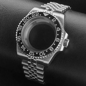 New 40.5mm GMT fit NH-34 silver case bezel can rotate in both directions Sapphire waterproof watch case watch parts accessories