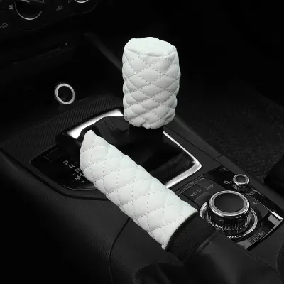2 sets PU leather stereo embroidery car handbrake cover handle set manual gear general automotive supplies
