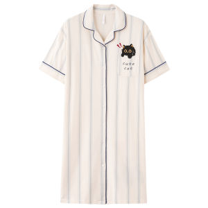 Miiow | Pure Cotton Summer Sleepwear Short Sleeve Open Cardigan Loose Maternity Nightgown Womens Casual Home Sweet Style Printed