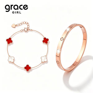 Grace Girl | Lucky Four Leaf Clover Charm Bracelet Set For Girlfriend Friend Gift