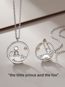 Prince And Fox Couple Necklaces Student INS Cartoon Best Friend Characters Korean Style Silver Sweater Chains Sweet Style Pendants