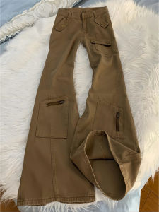 Brown Bell Bottomed Cargo Street Style Pants Straight Denim