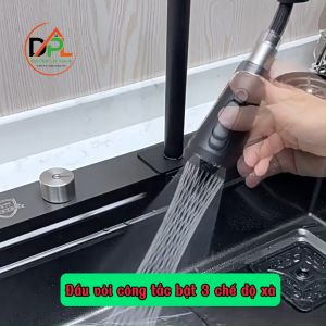 Chậu rửa bát 1 hố HODABOSS-INOX 304 mạ tĩnh điện titan cao cấp bồn rửa chén 1 ngăn lớn kèm vòi thác nước