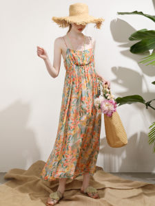 Miccbeirn | Miccbeirn Silk Chiffon Maxi Beach Vacation Style High Waist Colorful Bohemian Long Strapless Gown Summer Season Floral Pattern