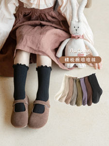 Girls Cotton Socks Thin Mid-Calf Spring Autumn Pure Cotton Baby Girl Fluffy Edges Korean Style Simple Lace Trimmed Childrens Footwear