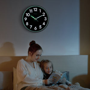 Silent Non-ticking LED Wall Clock with Light Sensor Auto-Illuminated Numbers & Hands Adjustable Brightness Non-Fluorescent