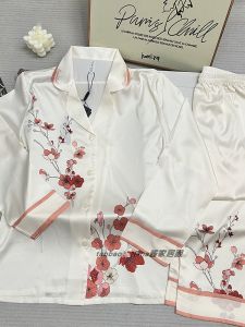 Elegant Ice Silk Sleepwear Set for Women Spring Autumn Lightweight Long Sleeve Long Pants Home Comfortable Two-Piece Suit
