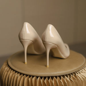 Feiyan Womens Shoes New Autumn and Winter New High Heels Ceiling Nude Color Elegant Patent Leather Low-Cut Stiletto Heel Flats Work Clothing