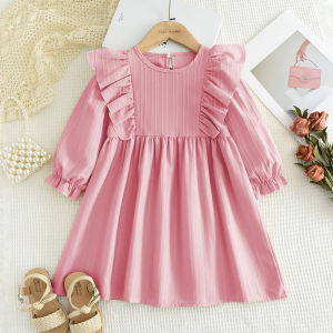Bear Leader Christmas Dresses Baby Girls Princess Dress New Autumn Long Sleeved Pleated Solid Color Dresses Casual Kids Clothes Spring Fashion Clothing Wear 3-7 Years
