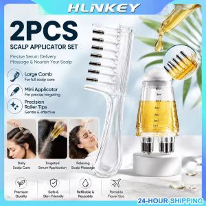 Hlinkey 2 cái da đầu bôi Bộ lược bàn chải mát-xa lớn và Chai xe lăn nhỏ cho Huyết thanh giúp mọc tóc min-oxidil Essential o-il quả