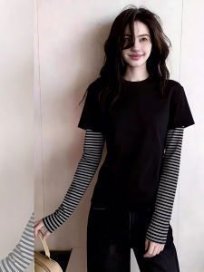 NUMEN BUTTON | Versatile Fashionable Black Stripe Two-piece Style Blouse