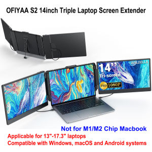OFIYAA S2 14’’ Triple Laptop Screen Extender 1080P FHD Portable Dual Monitor for Laptop USB C HDMI Plug-play Monitor Extender for Mac/Windows Fit 13”-17.3” Laptops