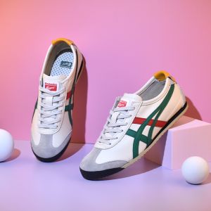 2024 Original Tiger Shoes Mens and Womens Classic Retro MEXICO 66 Sports Shoes Fashion Trend Versatile Casual Shoes Comfortable Shock Absorbent Leather Shoes Beige/Green Red