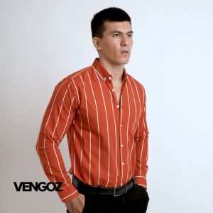 VENGOZ Kemeja Pria Slimfit - Vicente Stripe Terracotta LS