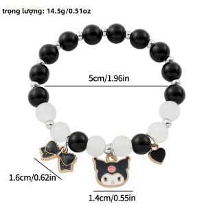 Sanrio | Vòng Tay Hạt Cườm Đàn Hồi Dễ Thương Kuromi Dành Cho Bé Gái & Thiếu Nữ Với Charm Hợp Kim Kẽm Hạt Đen/trắng Charm Nơ & Trái Tim Phụ Kiện Thời Trang