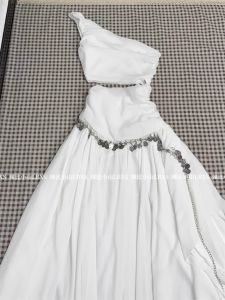 French Super Fairy Beautiful Cut Out Sloping Shoulder Dress Summer Fancy Elegant Seaside Holiday Midriff Outfit Split Dress