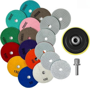 12pcs 3-7Inch Diamond Polishing Pads Dry/Wet Buff Disc Abrasive for Granite Quartz Tile Glass with Hook&Loop Backing Holder