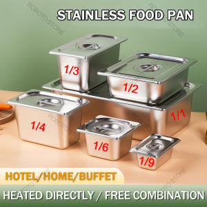 Stainless Steel Hotel Pan With Cover Buffet Food Storage With Lid Pan Thickened Gastronorm Pan Stainless Steel Multifunctional Food Warmers Suitable For Milk Tea Shops Fast Food Restaurants and Buffets