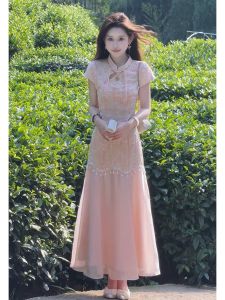 SHANGSHA | Elegant Luxurious Pink Chinese Style Qipao  Dress with Mandarin Collar