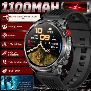 GUHUAVMI | Đồng Hồ Thông Minh T-Rex 3 1100mAh GPS 5ATM Chống Nước Theo Dõi Thể Thao Theo Dõi Nhịp Tim La Bàn Màn Hình AMOLED Ultra HD Cấp Quân Sự