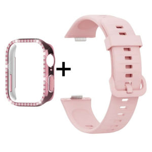 Strap+Case for Huawei Watch Fit 3 Fit 4 Fashion Sports Silicone Bracelet for Huawei fit 3/4 Shiny Rhinestone Protective Cover