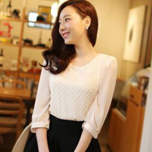 CFBOUTIQUE Korea Woman Summer Dobby Chiffon Blouse