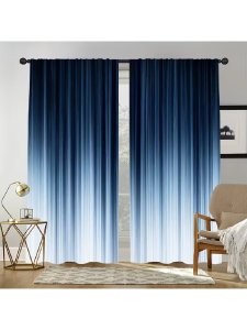 2 Chiếc Rèm Cửa Họa Tiết Màu Xanh Gradient Hiện Đại Chất Liệu Polyester Cao Cấp 90gsm Cản Sáng Dùng Cho Phòng Khách Phòng Ngủ Không Chống Thấm Nước